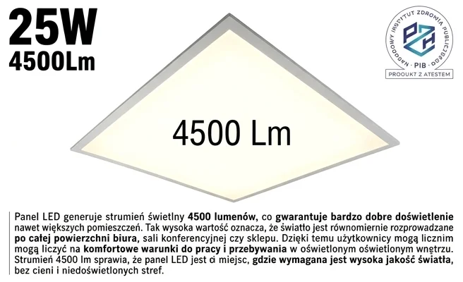 Panel LED 4500lm EC61267, jasne oświetlenie, zdjęcie produktowe na białym tle