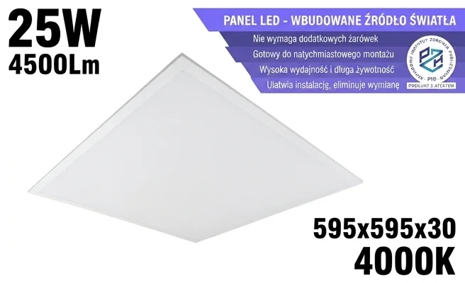 Panel LED wbudowane źródło światła EC61267, zdjęcie produktowe na białym tle