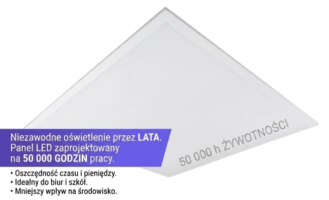 Panel LED 50000h EC61267, długa żywotność, zdjęcie produktowe na białym tle