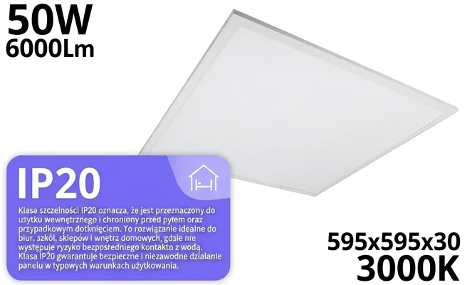 Panel LED EC61264 IP20 - klasa szczelności, zdjęcie produktowe na białym tle