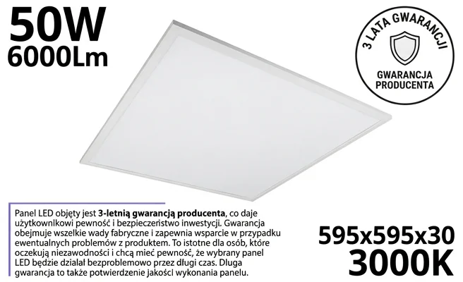 Panel LED EC61264 3 lata gwarancji - zdjęcie produktowe na białym tle