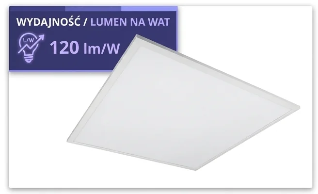 Panel LED EC61264 120 lm/W - wysoka wydajność energetyczna, zdjęcie produktowe na białym tle