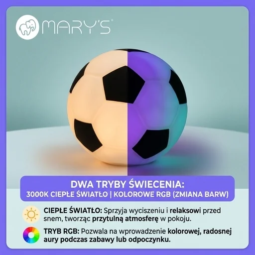 MARY'S LAMPKA NOCNA LED PIŁKA MW61289 - lampka nocna LED świecąca ciepłym światłem i kolorami RGB, zdjęcie produktowe