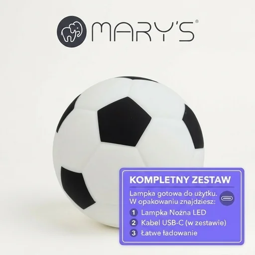MARY'S LAMPKA NOCNA LED PIŁKA MW61289 - lampka nocna LED z kablem USB-C w zestawie, zdjęcie produktowe