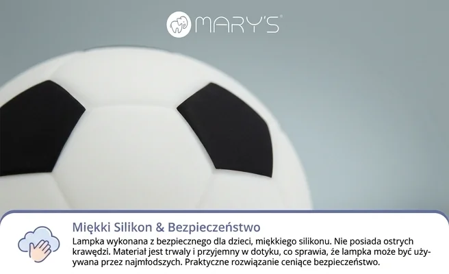 MARY'S LAMPKA NOCNA LED PIŁKA MW61289 - miękki silikon, bezpieczna lampka nocna LED w kształcie piłki nożnej, zdjęcie produktowe