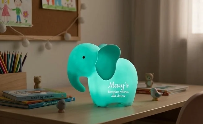 MARY'S LAMPKA NOCNA LED SŁOŃ TURKUSOWY MW61259 - zdjęcie produktu z zaznaczonymi wymiarami