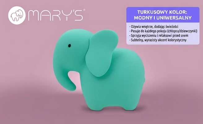 MARY'S LAMPKA NOCNA LED SŁOŃ TURKUSOWY MW61259 - zdjęcie produktu prezentujące turkusowy kolor
