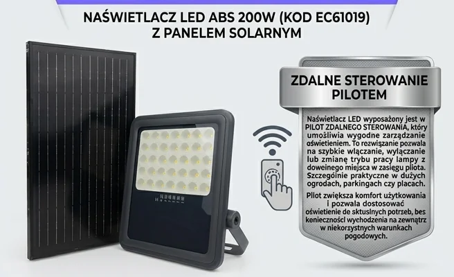 Naświetlacz LED z panelem solarnym ECO LIGHT EC61019 – realistyczne zdjęcie produktu na białym tle