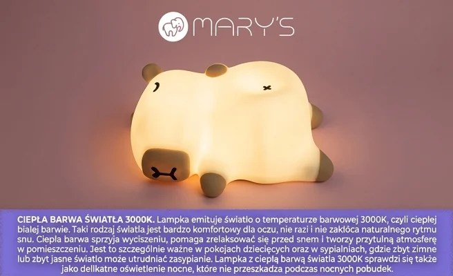 Lampka LED Kapibara Chrapuś MW61744 z ciepłą barwą światła 3000K, realistyczne zdjęcie produktu