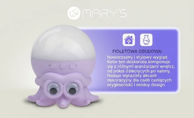 Fioletowa obudowa projektora MARY'S MW61757 – realistyczna fotografia produktowa, nowoczesny wygląd