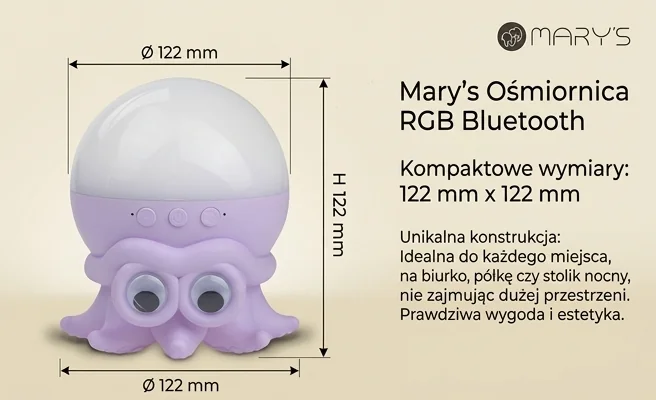 Kompaktowy projektor MARY'S MW61757 – realistyczna fotografia produktowa, widoczne proporcje i wymiary 122 mm x 122 mm