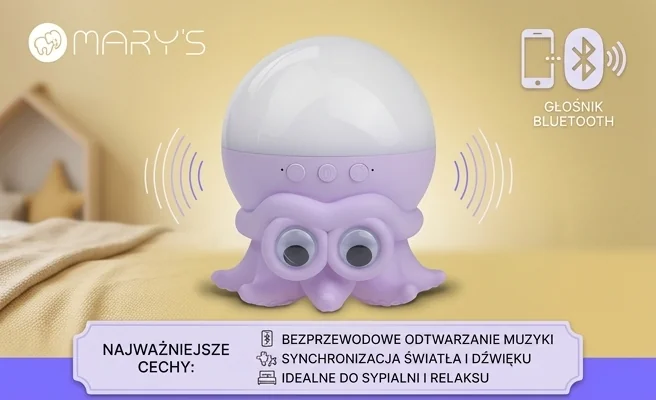 Projektor z głośnikiem Bluetooth MARY'S MW61757 – realistyczna fotografia produktowa, centralnie ustawiony projektor ośmiornica