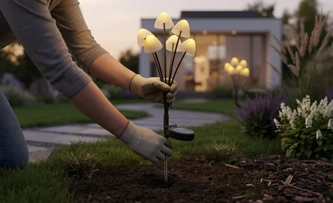 Lampka Mushrooms EKO2495 Eko-Light łatwy montaż w gruncie - realistyczna fotografia montażu