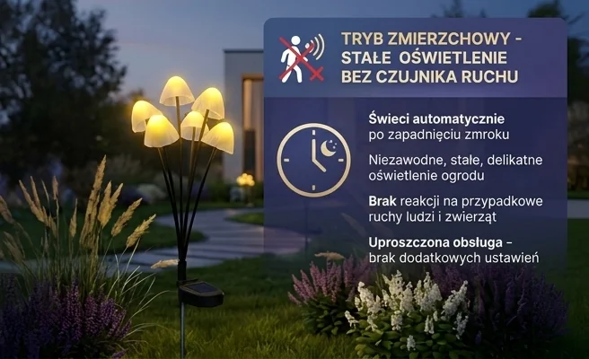Lampka Mushrooms EKO2495 Eko-Light bezobsługowa praca bez czujnika ruchu - realistyczna fotografia po zmroku