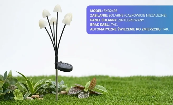 Lampka solarna Mushrooms EKO2495 Eko-Light z panelem słonecznym - zasilanie energią słoneczną, realistyczne zdjęcie produktowe