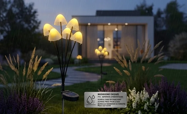 Lampka Mushrooms EKO2495 Eko-Light IP44 odporność na warunki zewnętrzne - realistyczna fotografia w deszczu