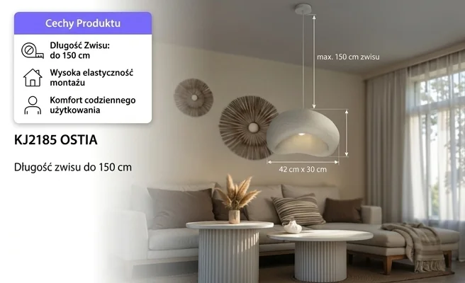 Lampa wisząca KJ2185 OSTIA Domeno, długość zwisu 150 cm, regulacja wysokości, kod produktu 1690-uniw