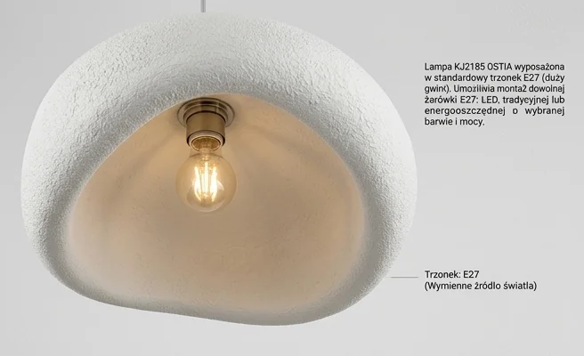 Lampa wisząca KJ2185 OSTIA Domeno, detal trzonka E27, elastyczność wyboru żarówki, kod produktu 1690-uniw