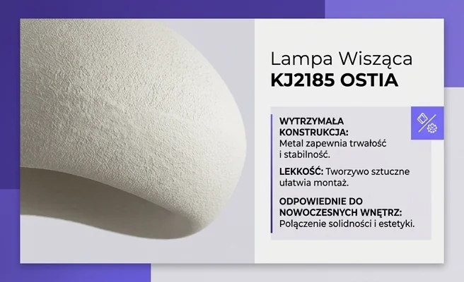 Lampa wisząca KJ2185 OSTIA Domeno, detal materiału, metal i tworzywo sztuczne, kod produktu 1690-uniw