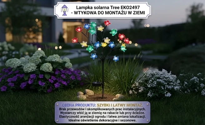 Lampka solarna Tree EKO2497 wbita w ziemię, łatwy montaż bez przewodów