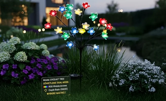 Lampka ogrodowa Tree EKO2497 świecąca światłem RGB i ciepłym 3000K, efekt kolorowy
