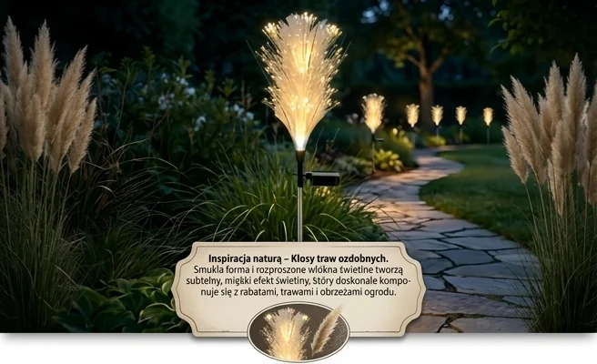 Lampka solarna Fiber 3000K IP44 EKO2498 Eko-Light dekoracyjna inspirowana trawami pampas wśród roślin