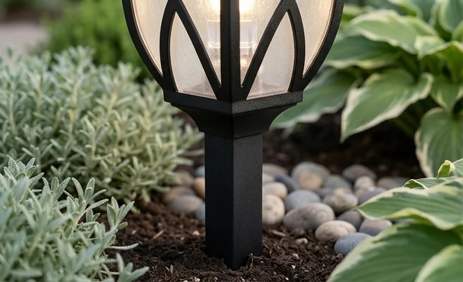 Lampka ogrodowa z czarnego plastiku EKO2500 Eko-Light, detal obudowy