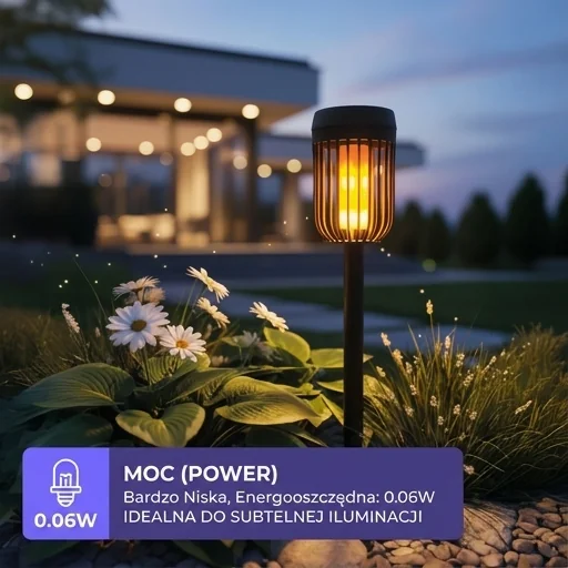 Lampka ogrodowa LED Eko-Light Flame 1800K IP44 EKO2501 o niskim poborze mocy na tle roślin