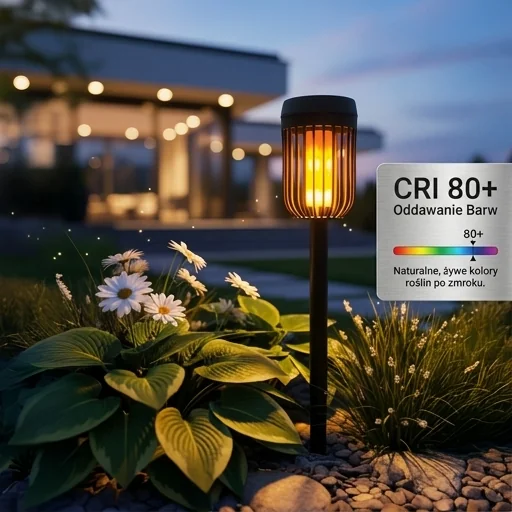 Lampka solarna LED Eko-Light Flame 1800K IP44 EKO2501 podkreślająca naturalne kolory ogrodu