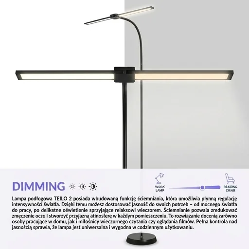 Lampa podłogowa TEILO 2 14W 3CCT czarna LED2B 004834 z funkcją ściemniania - zdjęcie cechy produktu