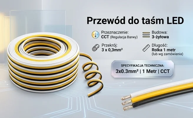 Elastyczny przewód LED CCT 3 x 0,3 mm w zakrętach, kabel-3x030-CCTLED