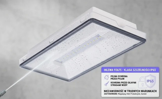 Oprawa awaryjna INLEWA 93675 IP65 – zdjęcie produktowe z kroplami wody na obudowie