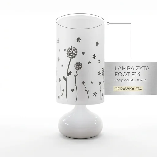 Lampka nocna ZYTA FOOT E14 03203 z oprawką E14 – zdjęcie cechy produktu na białym tle