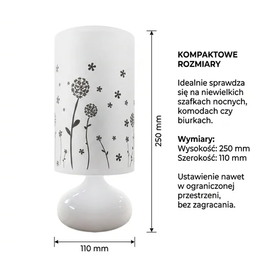 Kompaktowa lampka nocna ZYTA FOOT E14 03203 – zdjęcie prezentujące niewielkie wymiary produktu