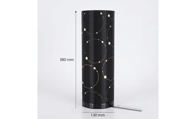 Czarna lampka stołowa LARYSA FOOT E14 kod produktu 03807, całość widoczna na białym tle, proporcje: wysokość 380 mm, szerokość 130 mm