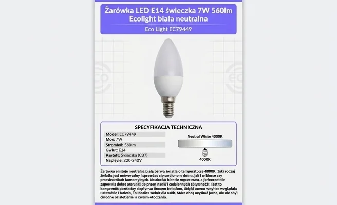 Żarówka LED Eco Light EC79449, barwa światła 4000K, widok katalogowy na białym tle