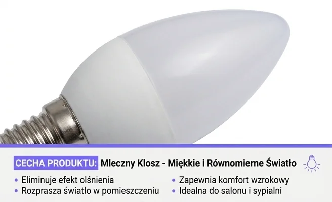 Mleczny klosz żarówki LED Eco Light EC79449, detal na białym tle