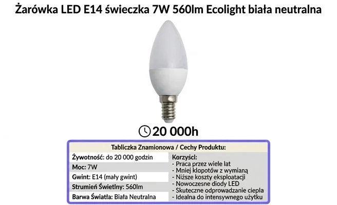 Żarówka LED Eco Light EC79449, żywotność 20 000 godzin, widok na białym tle