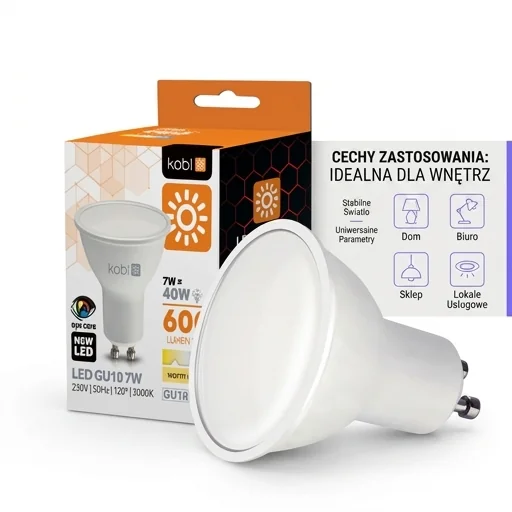 Żarówka LED GU10 001226 KOBI – uniwersalne oświetlenie wewnętrzne na białym tle