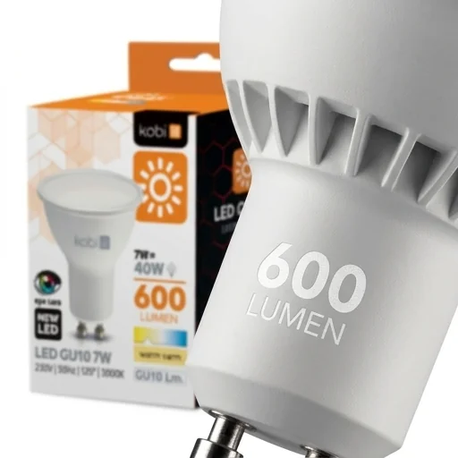 Żarówka LED GU10 600lm 001226 KOBI – jasność 600 lumenów na białym tle