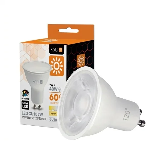 Żarówka LED GU10 120° 001226 KOBI – szeroki kąt świecenia na białym tle
