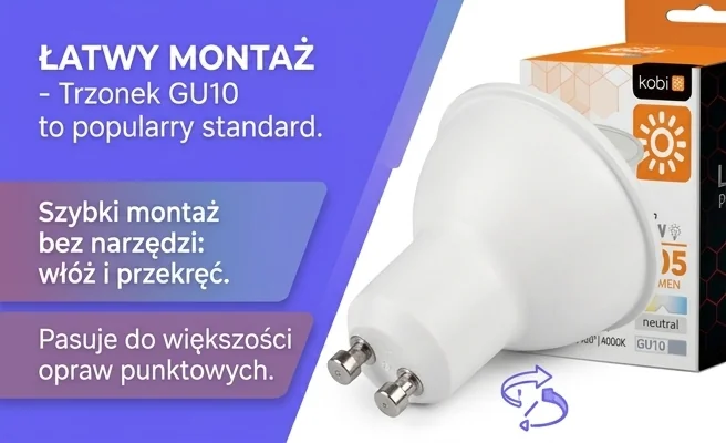 Żarówka LED GU10 KOBI 001228 – widoczny trzonek GU10, zdjęcie produktowe