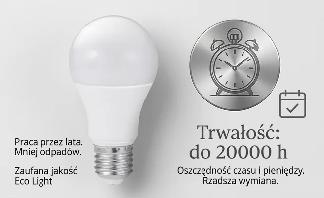 Żarówka LED Eco Light EC79481, mleczny klosz, gwint E27, symbol 20000 godzin, białe tło