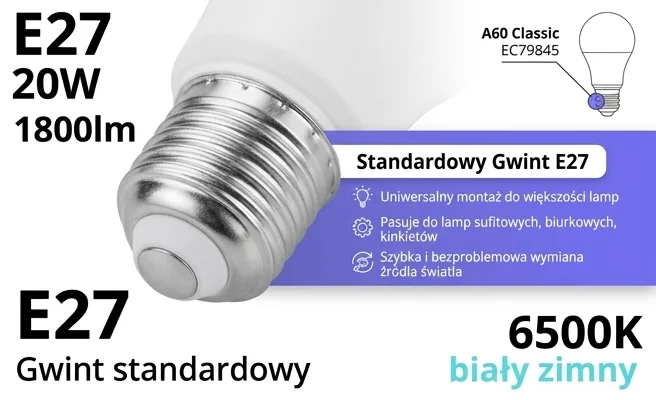 Gwint E27 żarówki LED EC79845 na białym tle