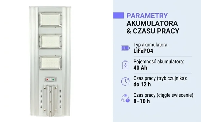 Oprawa uliczna LED V-TAC VT-30301 SKU 6758, czas pracy do 12 godzin, widok z przodu