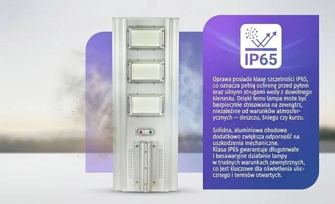 Oprawa uliczna LED V-TAC VT-30301 SKU 6758 z klasą szczelności IP65, widok z przodu