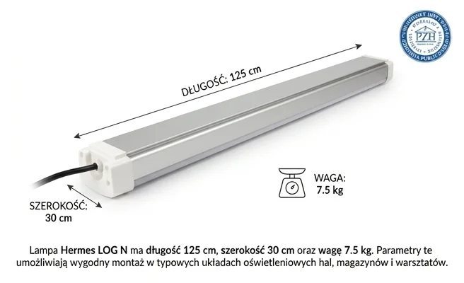 Hermes LOG N 70W 9100lm Ledolux – lampa techniczna LED, cecha: wymiary 125x30 cm, waga 7,5 kg, kod Hermes LOG N 70W