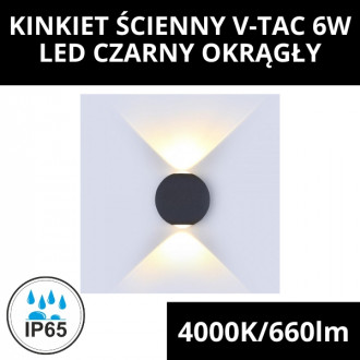 Kinkiet Ścienny V-TAC 6W LED Czarny Okrągły IP65 4000K VT-836