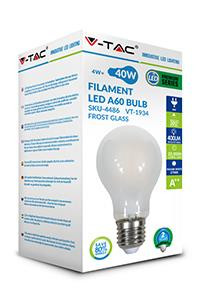 Żarówka LED V-TAC 4W Filament E27 A60 Mrożona VT-1934 6400K 400lm
