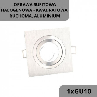Oprawa sufitowa halogenowa - kwadratowa, ruchoma, aluminium - srebrna szczotkowana